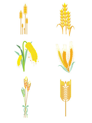 金黄色秋季海报模板_创意麦穗元素之秋天卡通金黄色植物套图