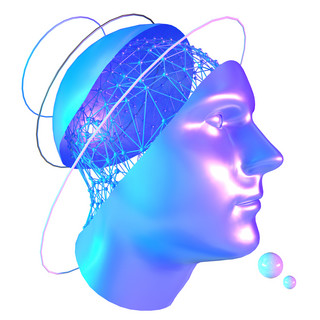 科技智能头像魔幻数据蓝色线框侧脸大脑