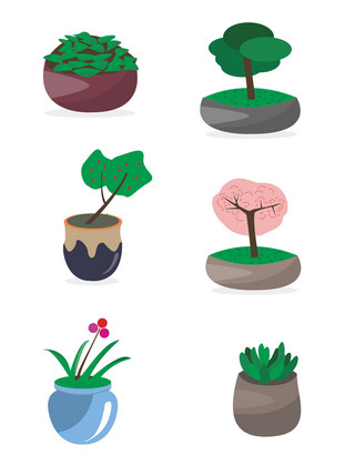 可商用图海报模板_卡通可爱盆栽植物可商用元素