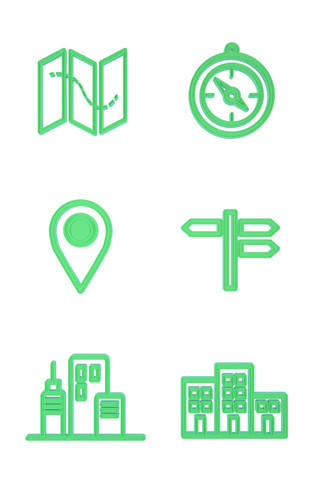 定位图标海报模板_绿色立体旅游常用定位类图标
