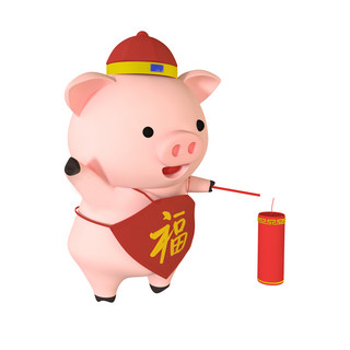 猪年新年春节立体海报模板_立体c4d点鞭炮小猪免费下载