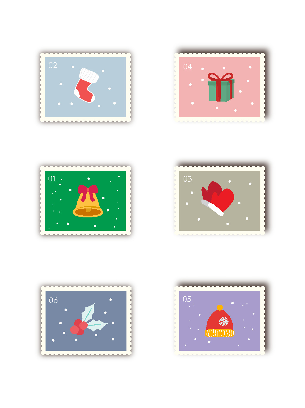 卡通圣诞邮票贴纸可商用图片