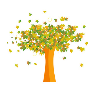 树叶黄色绿色海报模板_秋树元素之卡通绿渐黄色