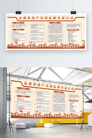 房地产文化墙海报模板_橙色治理房地产乱象专项行动展架