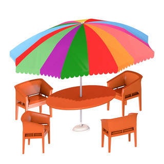 咖啡厅海报模板_3D咖啡厅沙滩太阳伞