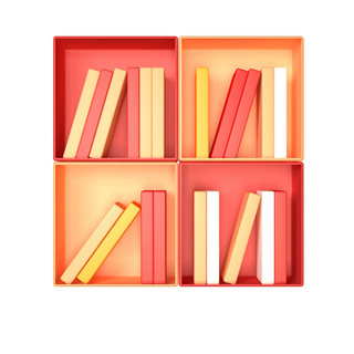 书架挂墙海报模板_C4D涂装节红色色立体书架长方体几何书架
