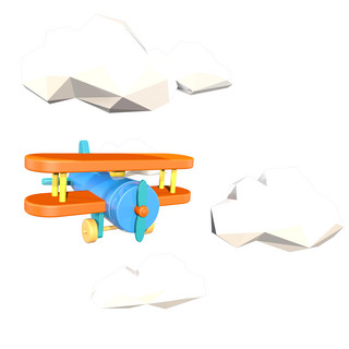 飞机模型插画海报模板_C4D飞行场景模型PNG免扣