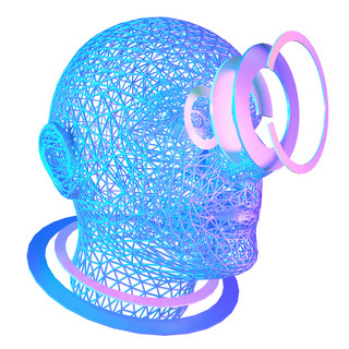 蓝色放射科技海报模板_科技智能头像魔幻数据蓝色线框圆环视觉放射侧脸