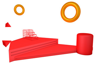 3d立体夏季夏天海报模板_C4D红色背景展示台夏季清凉游泳圈展台