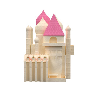 建筑小清新背景海报模板_粉色卡通立体城堡