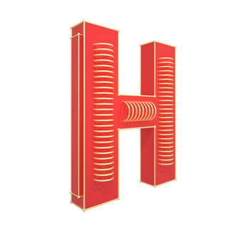 数字字母海报模板_C4D红金色喜庆立体创意科技感英文数字H