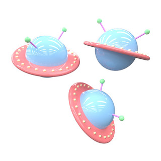 外星行星海报模板_C4D蓝色质感飞碟电商漂浮装饰