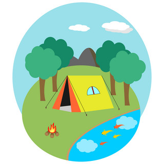 夏令营卡通手绘学生小学生野外帐篷生活元素商用