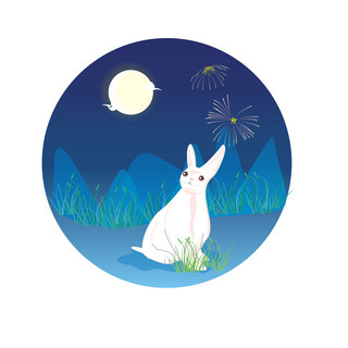 卡通兔子素材海报模板_中秋节玉兔观月可商用元素