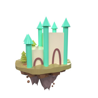 小岛原画海报模板_卡通清新漂浮小岛城堡
