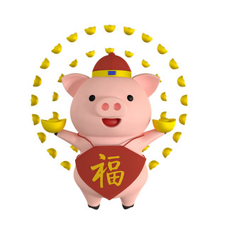 猪年新年春节立体海报模板_立体c4d好运小猪免费下载