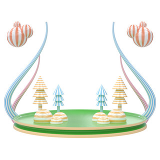 绿色春天卡通海报模板_C4D清新绿色春天卡通舞台