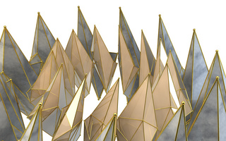 金色霸气狮子海报模板_3d立体简约霸气白金陨石几何图形堆