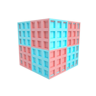 拆分的立方体海报模板_青粉马卡龙色系立方体