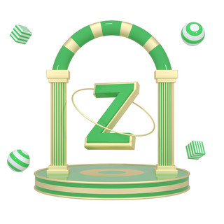 z海报模板_C4D绿金色大气质感舞台创意英文字母Z