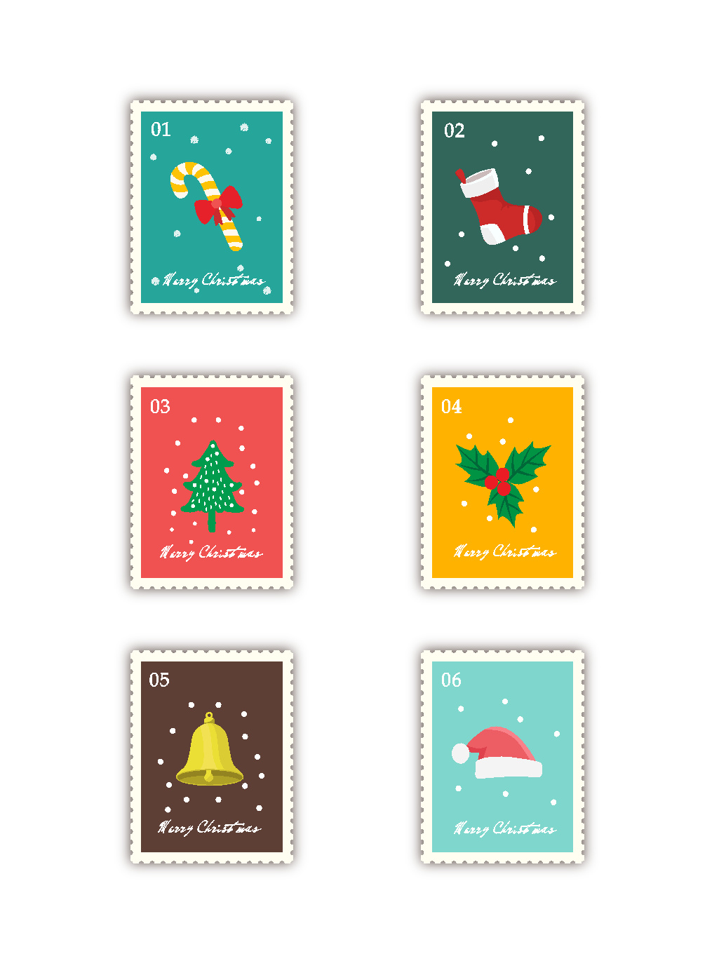 圣诞邮票贴纸设计元素图片