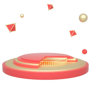 金色舞台图海报模板_C4D电商主题舞台圆盘底座漂浮免抠图元素