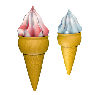甜筒上的冰淇淋球海报模板_C4D 夏日甜筒