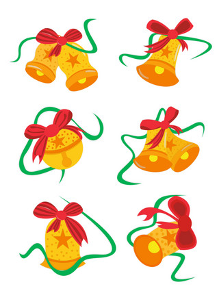 卡通可爱套图海报模板_圣诞节铃铛元素之卡通可爱黄色铃铛套图