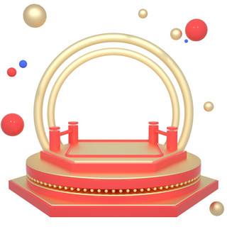 金色立体舞台海报模板_c4d红金色立体质感电商海报舞台搭建