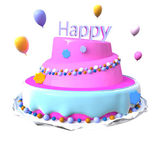 生日蛋糕庆祝生日快乐海报模板_C4D彩色时尚庆祝生日蛋糕
