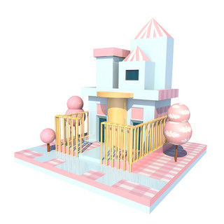 粉色童话城堡展台装饰