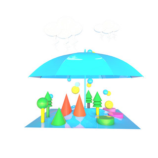 雨伞下雨创意海报模板_创意蓝色下雨的小岛