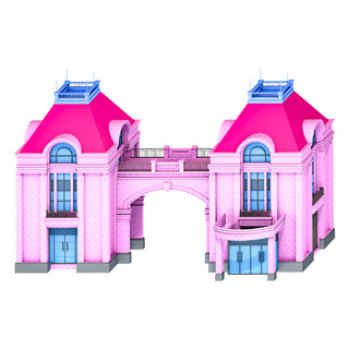 古堡大门海报模板_粉色小房子大门