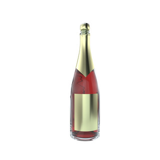 香槟红色海报模板_3D立体金色玻璃瓶子