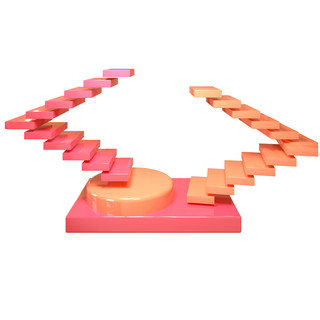 建模元素海报模板_C4D立体质感红桔色台阶楼梯免抠图元素