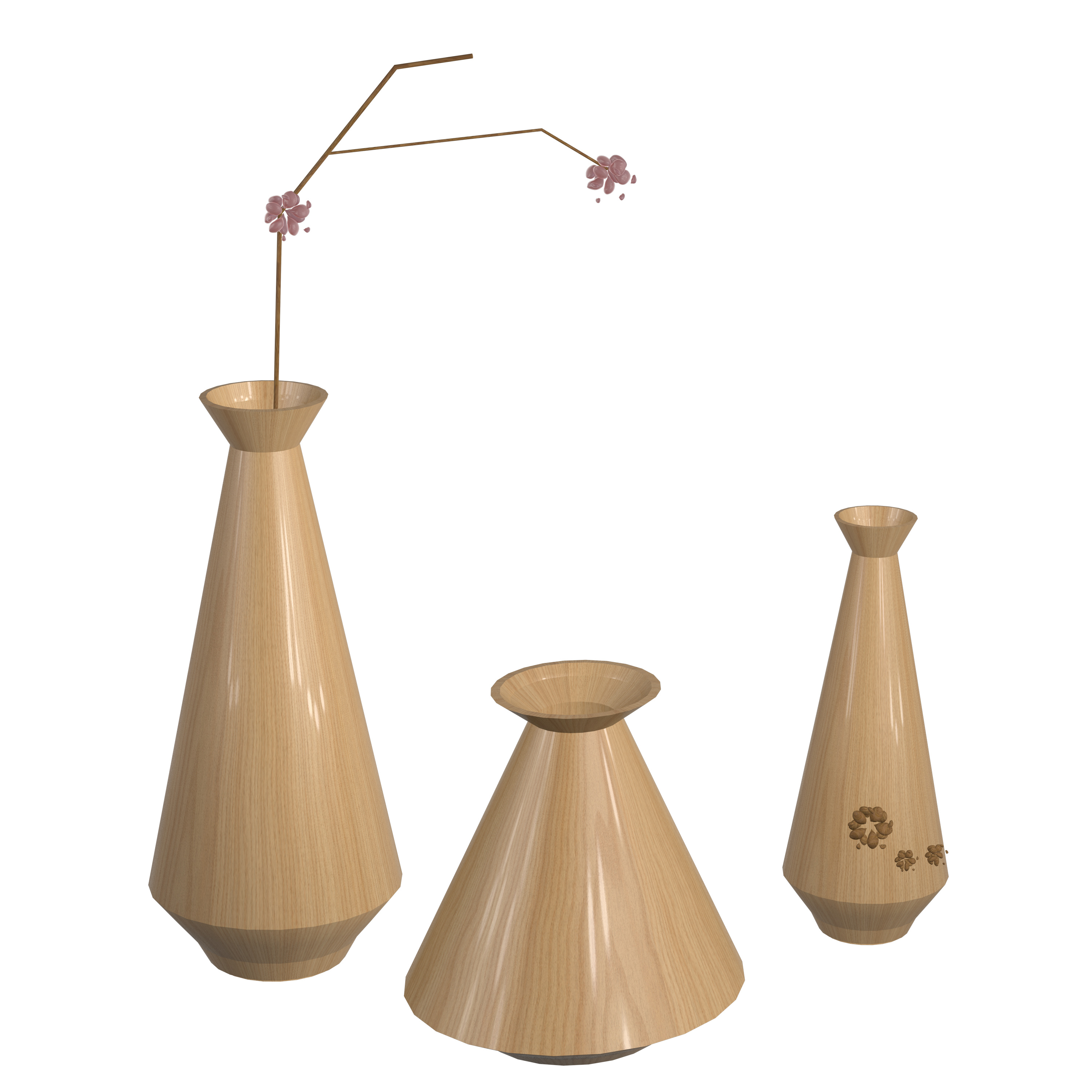 3d立体日式木头花瓶摆件图片