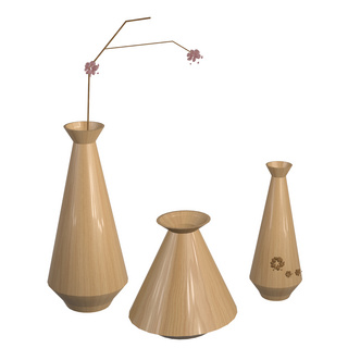 木头碗筷海报模板_3d立体日式木头花瓶摆件
