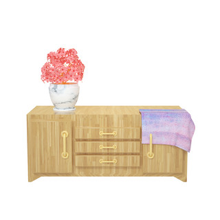 家具床头柜海报模板_C4D仿真家具木柜床头柜花盆盆栽