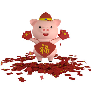 可爱小猪猪年海报模板_c4d立体红包小猪免费下载
