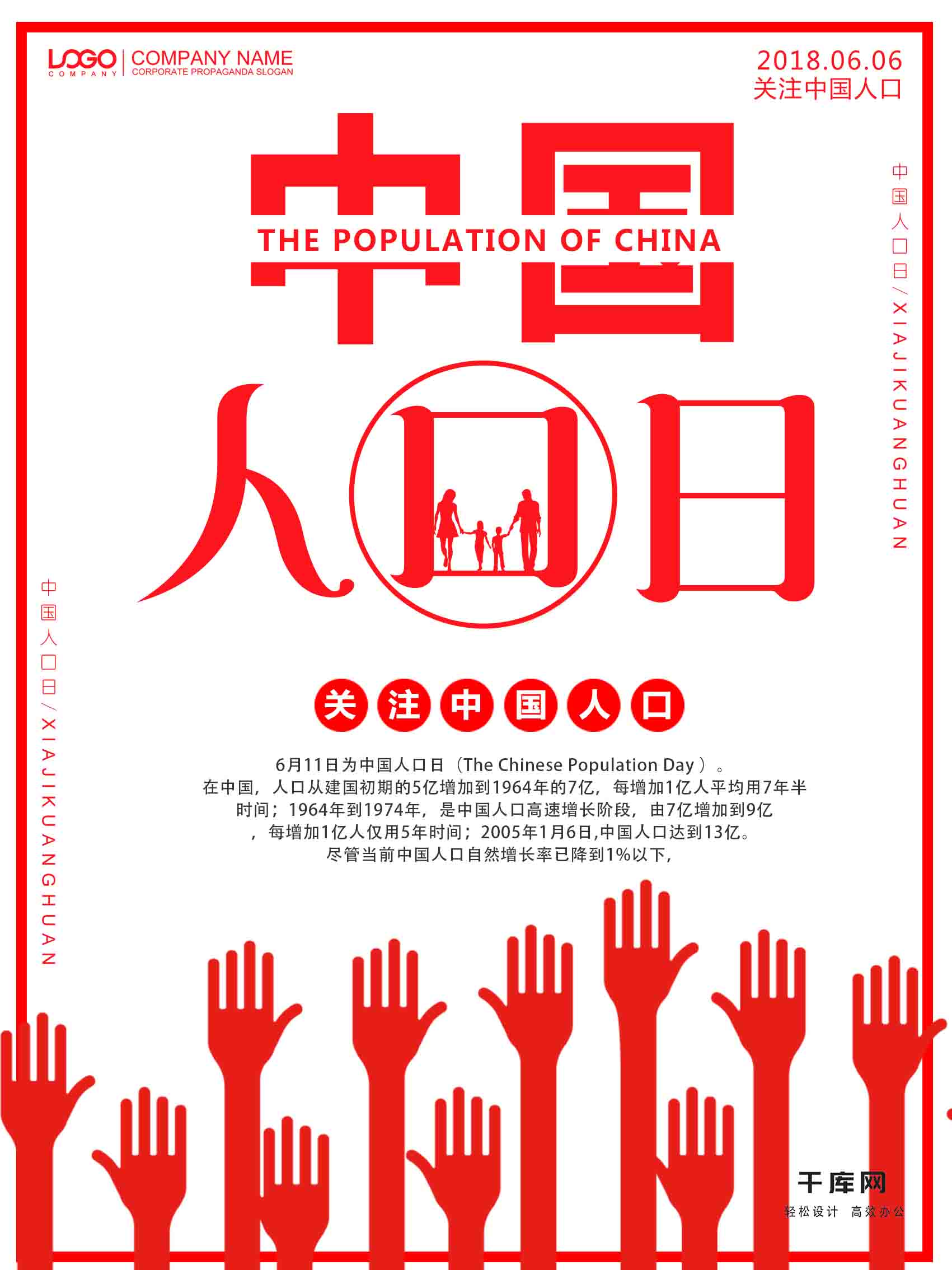 红色简约大气中国人口日海报图片