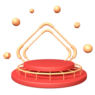 建模元素海报模板_C4D红金色舞台底盘立体圆盘球漂浮元素底盘