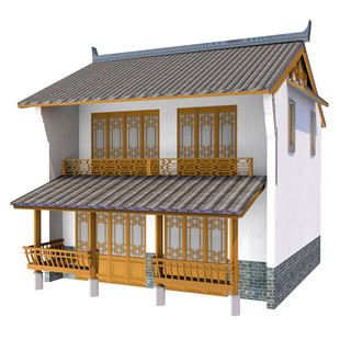 中国风古建海报模板_古典传统房子