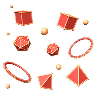 C4D红金色立体三角形宝石不规则图形元素