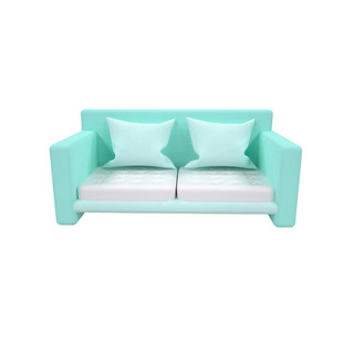 凳子沙发海报模板_蓝色立体写实沙发