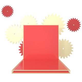 立体免抠元素海报模板_C4D红金色立体舞台底座齿轮免抠图元素