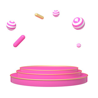 圆盘立体海报模板_C4D粉色立体圆盘舞台装饰元素