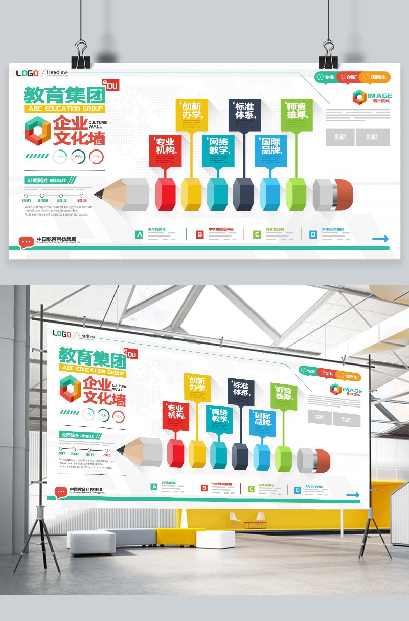 时尚清新企业文化墙展板