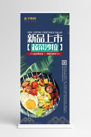 美食蓝色时尚简约风蔬菜沙拉新品展架易拉宝