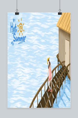 的小女孩海报模板_夏季海岛上的小女孩海报