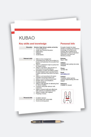 简历模版海报模板_简洁红色条纹英文简历模版